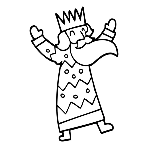 Linienzeichnung Karikatur Lustiger König — Stockvektor