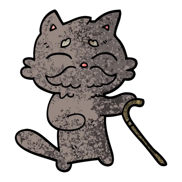 Grunge Textured Ilustración Dibujos Animados Viejo Gato — Vector de stock