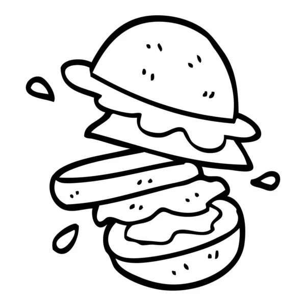 Line Drawing Cartoon Burger — Stock Vector