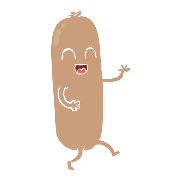 Flat Color Style Cartoon Dancing Sausage — Stock Vector