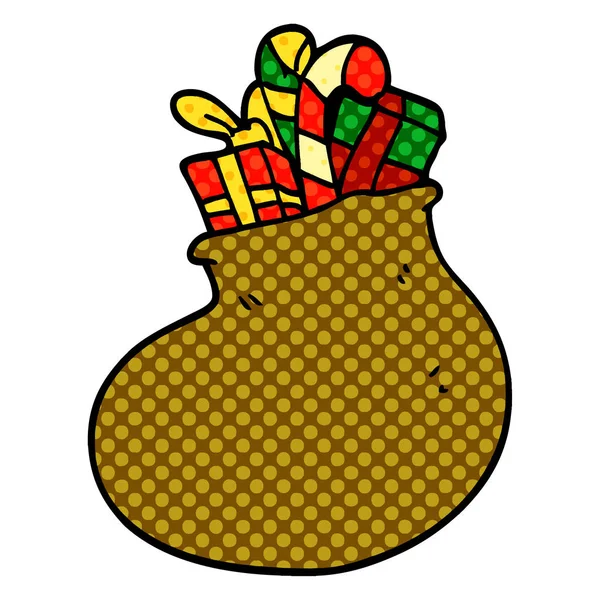 Rajzfilm Doodle Zsák Karácsonyi Ajándékokat — Stock Vector