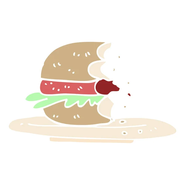 Flat Color Illustration Cartoon Half Eaten Burger — Stock Vector