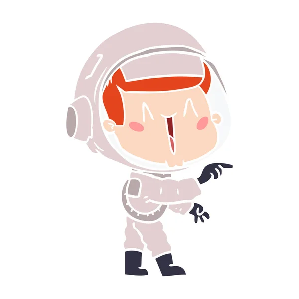 Happy Flat Color Style Cartoon Astronaut Pointing — Stock Vector