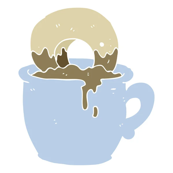 Egale Kleur Illustratie Van Donut Dompelde Koffie — Stockvector