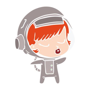 düz renk tarzı çizgi film güzel astronot kız