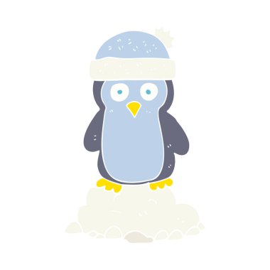 şapka giymiş penguen düz renkli çizimi