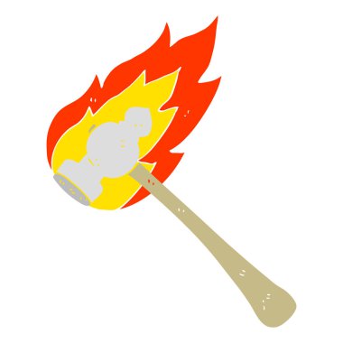 yanan çekiç düz renkli çizimi