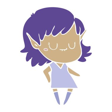 mutlu düz renk tarzı çizgi film elf kız elbise