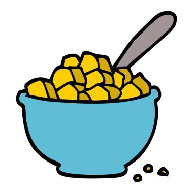 çizgi film doodle kase mısır gevreği