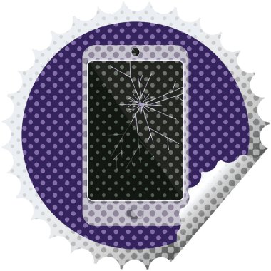 kırık ekran cep telefonu grafik vektör çizim etiket damga yuvarlak