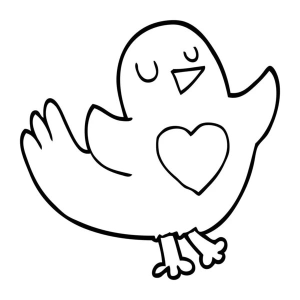 Dessin Ligne Oiseau Dessin Animé Avec Coeur Amour — Image vectorielle