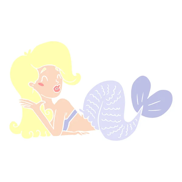 Flache Farbe Stil Karikatur Meerjungfrau — Stockvektor