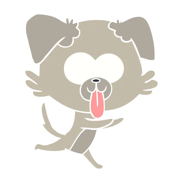 Flache Farbe Stil Cartoon Laufender Hund Mit Herausstreckender Zunge — Stockvektor
