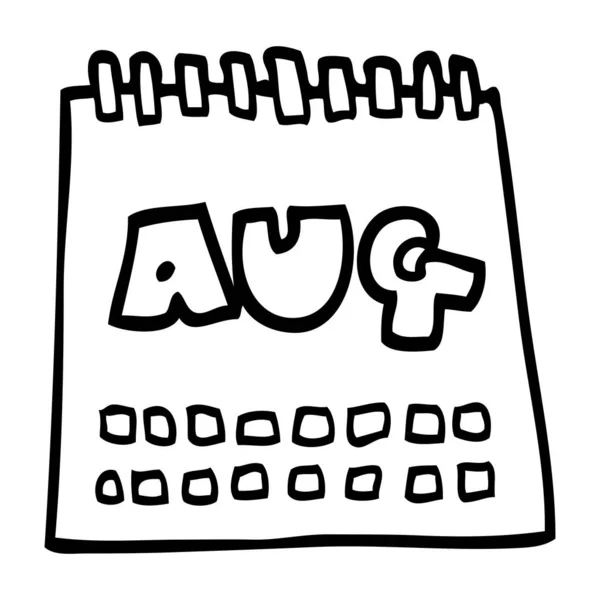 Linha Desenho Calendário Dos Desenhos Animados Mostrando Mês Agosto — Vetor de Stock