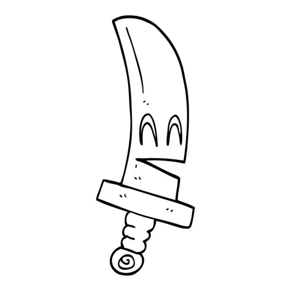 Linha Desenho Cartoon Feliz Espada Mágica — Vetor de Stock