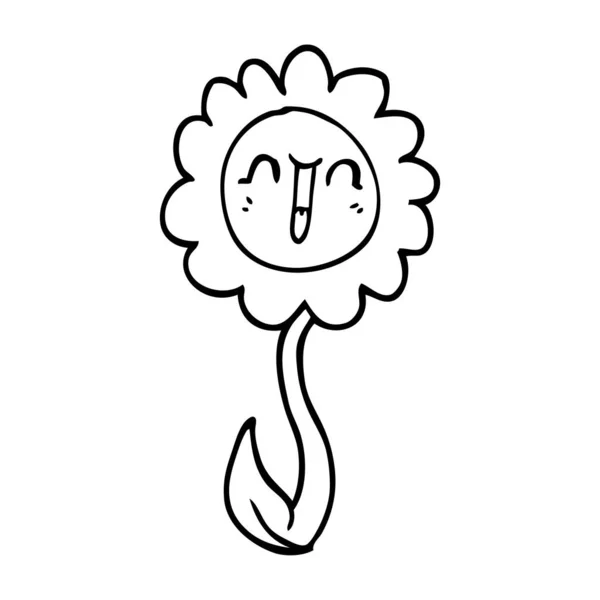 Lijntekening Cartoon Gelukkig Bloem — Stockvector