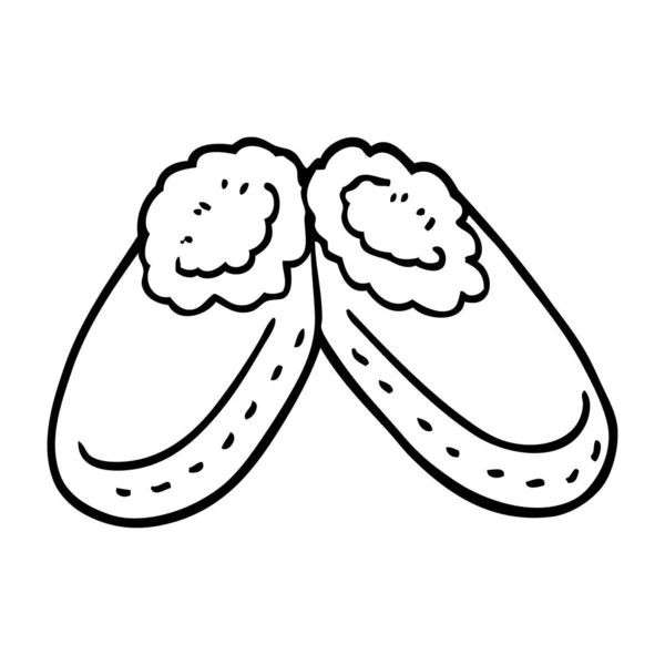 Line Drawing Cartoon Comfy Slippers — Stock Vector