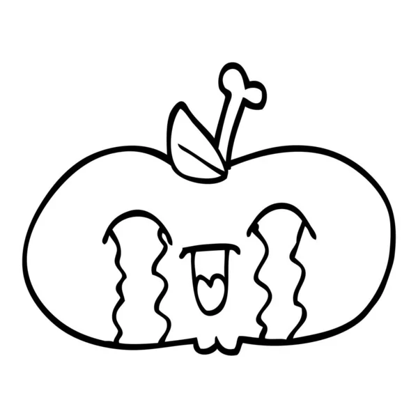 Schwarz Weiße Karikatur Eines Traurigen Apfels — Stockvektor