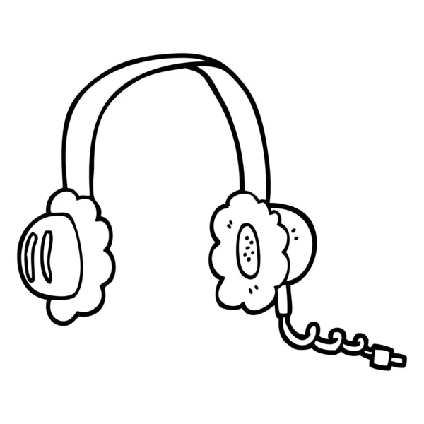 Lijntekening Cartoon Muziek Hoofdtelefoon — Stockvector