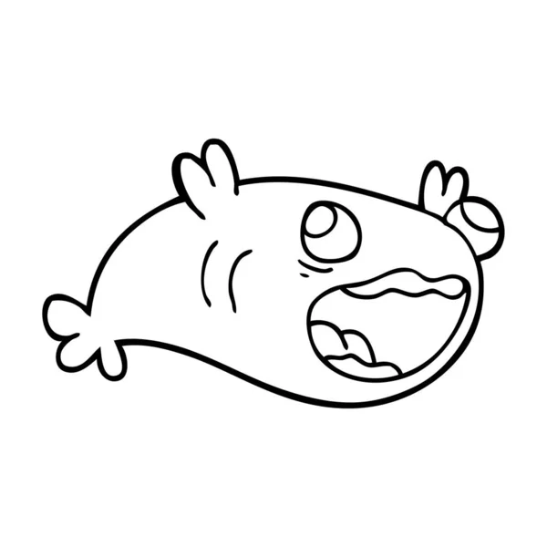 Linea Disegno Cartone Animato Pesce — Vettoriale Stock