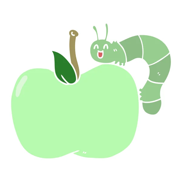 Egale Kleur Stijl Cartoon Apple Bug — Stockvector
