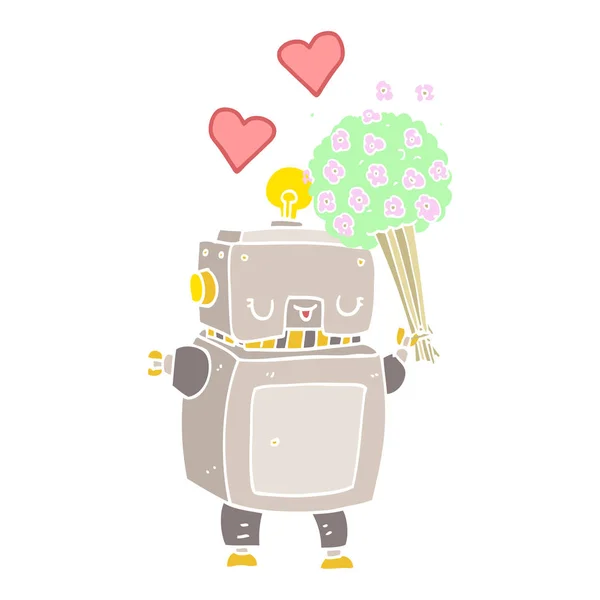 Robot Dibujos Animados Estilo Color Plano Amor — Vector de stock