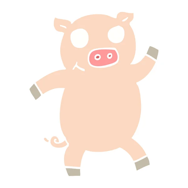 Flat Color Illustration Cartoon Dancing Pig — Stock Vector