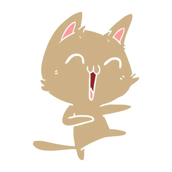 Glücklich Flache Farbe Stil Cartoon Katze Miauen — Stockvektor