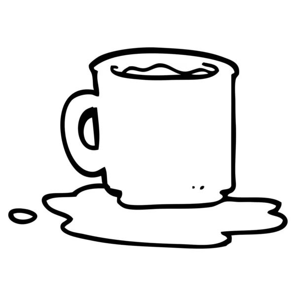 お茶のこぼれたマグカップの線画漫画 — ストックベクタ