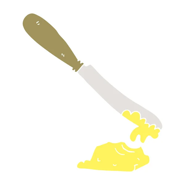 Estilo Cor Plana Faca Desenho Animado Espalhando Manteiga — Vetor de Stock