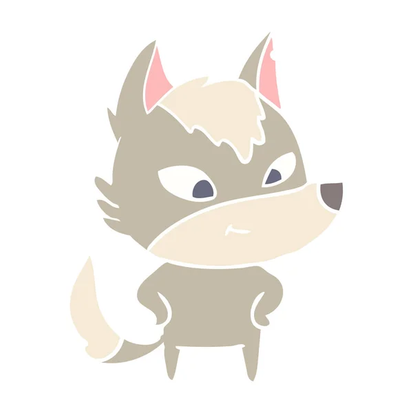 Friendly Flat Color Style Cartoon Wolf — Stock Vector