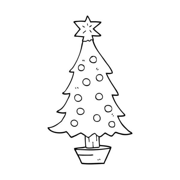 Línea Dibujo Dibujos Animados Árbol Navidad — Vector de stock