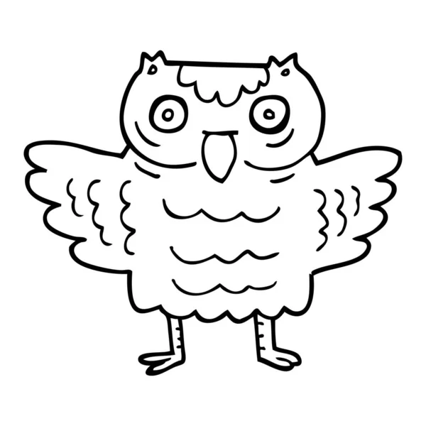 Line Drawing Cartoon Funny Owl — Stock Vector