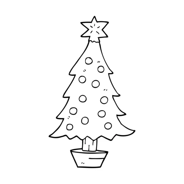 Línea Dibujo Dibujos Animados Árbol Navidad — Vector de stock