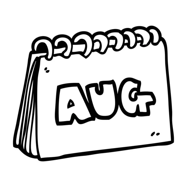 Γραμμικό Σχέδιο Καρτούν Ημερολόγιο Προβολή Μήνα Του Αυγούστου — Διανυσματικό Αρχείο