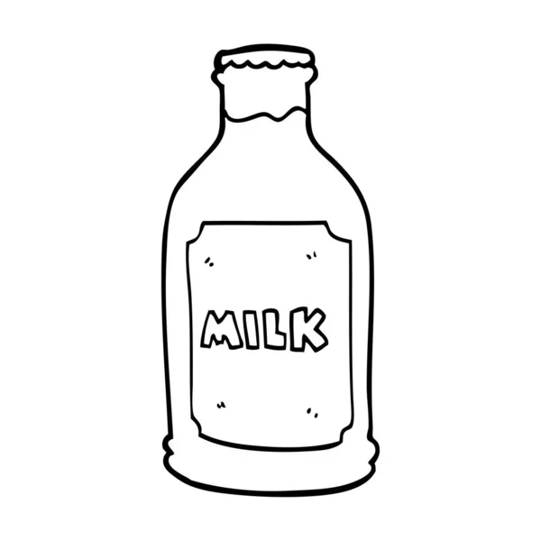 Línea Dibujo Dibujos Animados Botella Leche — Vector de stock