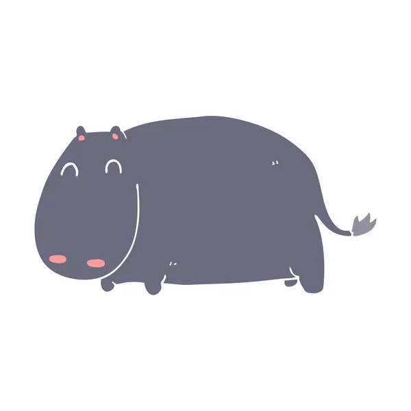 Flat Color Style Cartoon Hippo — Stock Vector