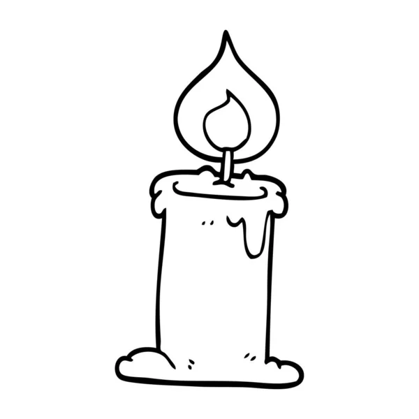 Line Drawing Cartoon Lit Candle — Stock Vector