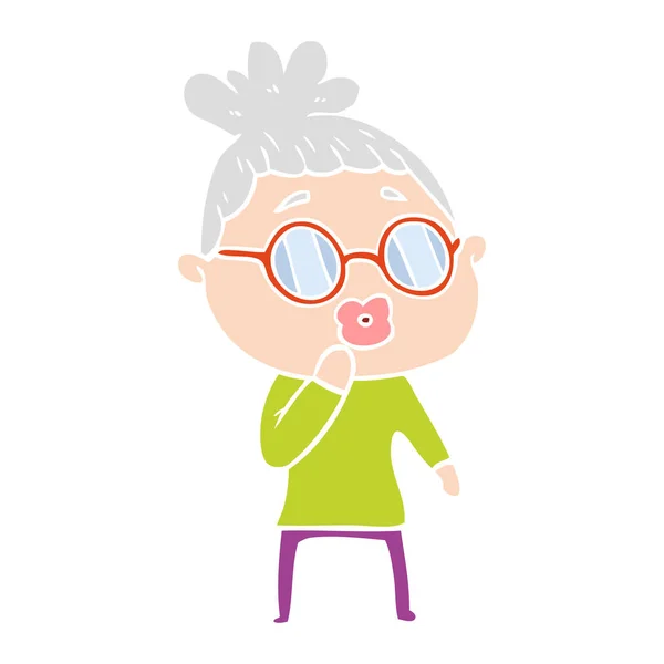 Flache Farbe Stil Cartoon Frau Mit Brille — Stockvektor