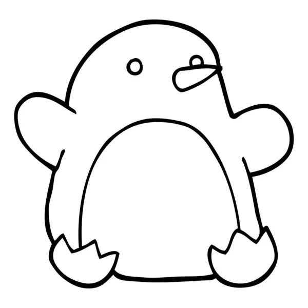 Línea Dibujo Dibujos Animados Pingüino Navidad — Vector de stock