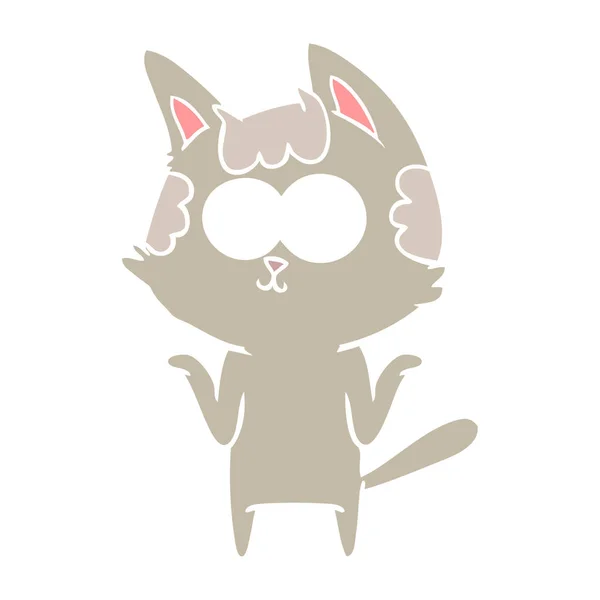 Glücklich Flache Farbe Stil Karikatur Katze Achselzuckend Schultern — Stockvektor