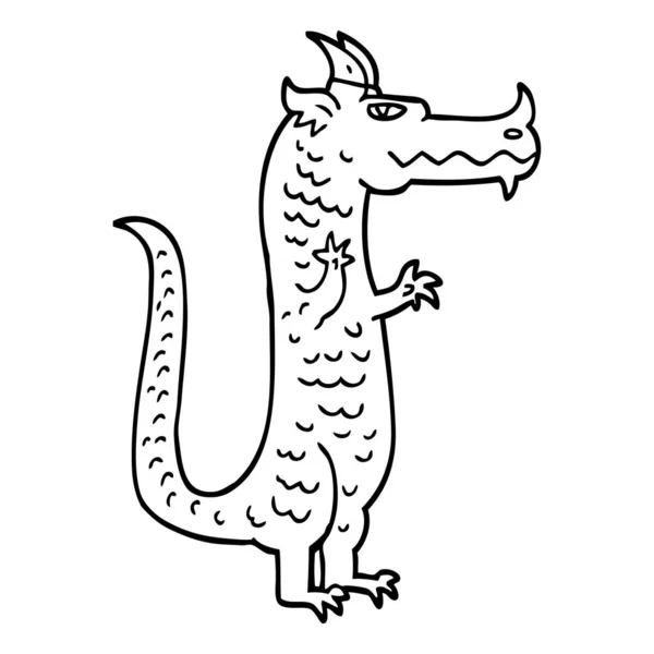 Line Drawing Cartoon Magical Dragon — Stock Vector