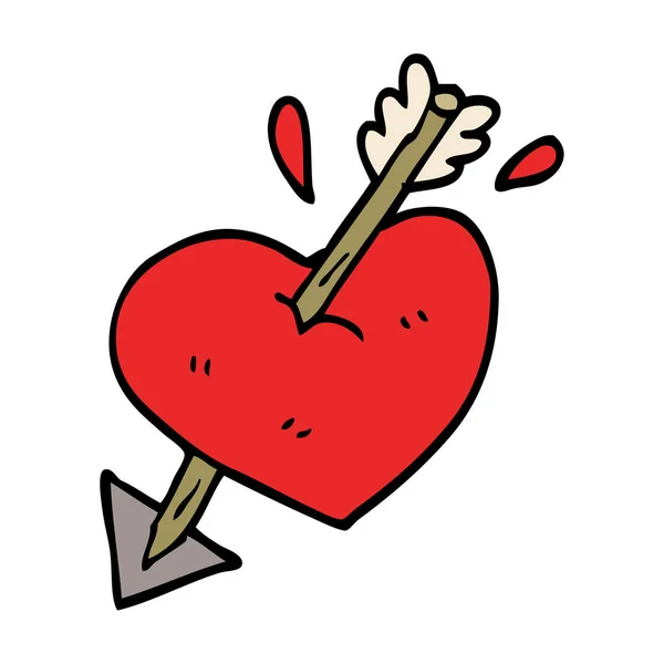 Desenho Animado Doodle Coração Disparado Através Com Seta —  Vetores de Stock