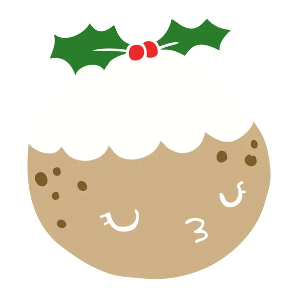 Cute Flat Color Style Cartoon Christmas Pudding — Stock Vector