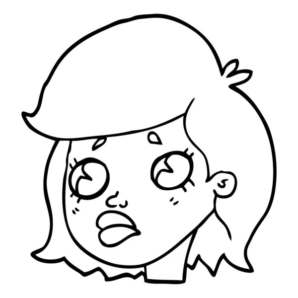 Line Drawing Cartoon Sad Girl — Stock Vector