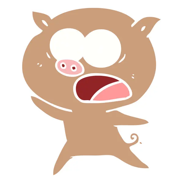 Flat Color Style Cartoon Pig Shouting — Stock Vector