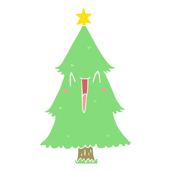 Flat Color Style Cartoon Christmas Tree — Stock Vector