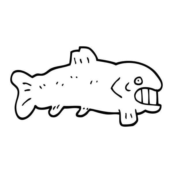 Noir Blanc Dessin Animé Gros Poissons — Image vectorielle