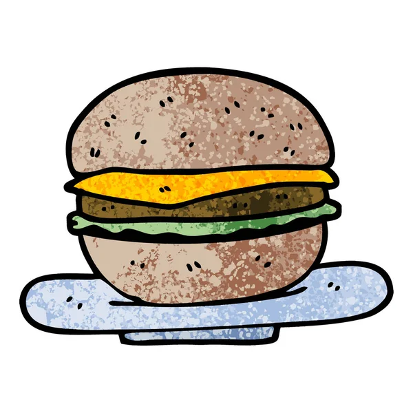 Grunge Texturierte Illustration Cartoon Burger — Stockvektor