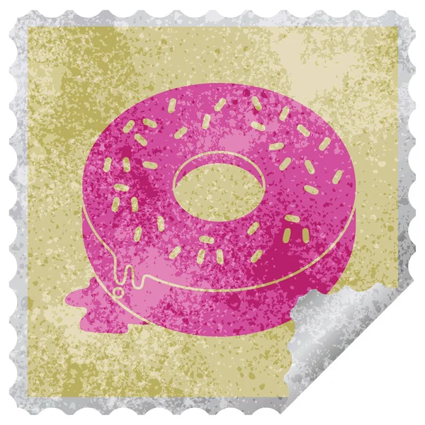 Illustration Tasty Iced Donut Square Peeling Sticker — Stock Vector